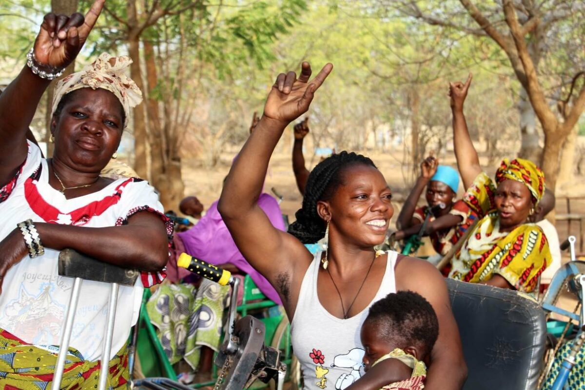 A group of disabled women discuss their micro-credit system in Garango, Burkina Faso, March 14, 2017.