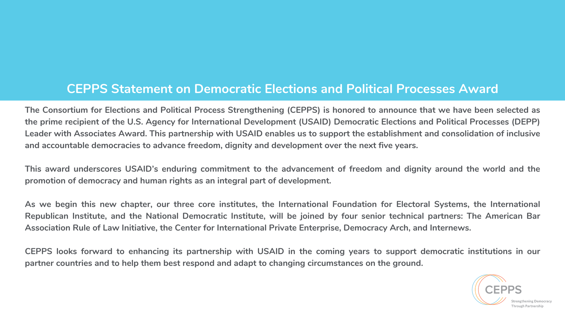 Statement On The Democratic Elections And Political Processes Award - Cepps